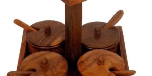 Wooden Spice 4 Container Tray Set