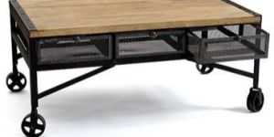 Industrial Coffee Table with Trolly