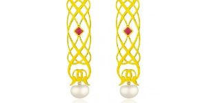 Gold Plated Byzantine Motif Elongated Earrings