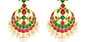 Red Green Floral Chandbali