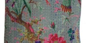 BEAUTIFUL RAJASTHNI BIRD PRINT KANTHA WORK CUSHION COVER