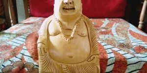 Wooden Laughing Buddha Statue