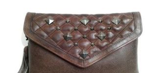 Ladies Leather Brown Quilted Pouch