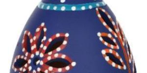 RURALSHADES Terracotta Hand Painted Blue Hanging Lantern Lamp Handicraft