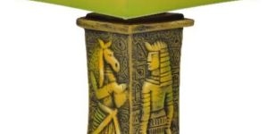 RURALSHADES Terracotta Hand Painted Decorative Green Table Lamp Handicraft