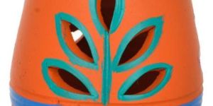 RURALSHADES Terracotta Hand Painted Orange Diya Diffuser Handicraft