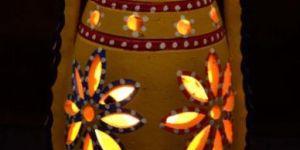 RURALSHADES Terracotta Hand Painted Yellow Hanging Lantern Lamp Handicraft