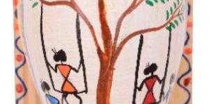 RURALSHADES Terracotta Traditional Warli Painted Yellow Pot Key Holder