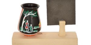RURALSHADES Terracotta Traditional Warli Pen Stand with Customised Quote Handicraft