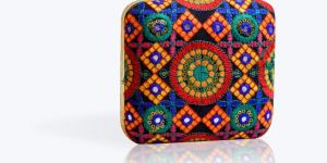 Black Thread Embroidered Square Clutch