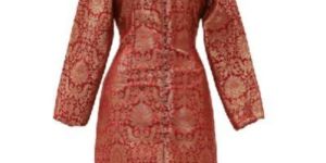 Red Kinkhaab Pure Silk Achkan