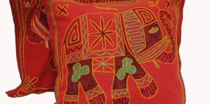 2 Red Handcrafted Embroidered Ethnic Indian Elephant Throws Pillow Cases Toss Cushion Covers