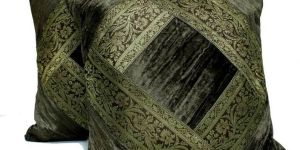 2 Traditional Banarsi Silk Brocade Velvet Indian Ethnic Decorative Black Throw Pillow Cushion Covers