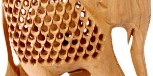 Hand Carved Elephant Wooden Jali Figurine Statue