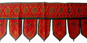 Home Decorative Indian Embroidered Elephant Design with Mirrors Window Valence Door Hanging Toran