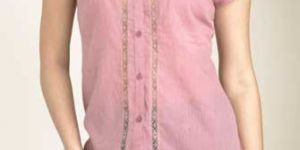 Ladies Stripe Shirt With Cotton Lace