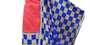 Ladies Red Unstitched Phulkari Embroidered Suit with Blue & Golden Dupatta