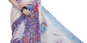 1007 Womens White Georgette Floral Print Saree