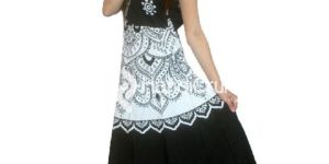 Black & White Lotus Ombre Casual Sleeveless Evening Gown