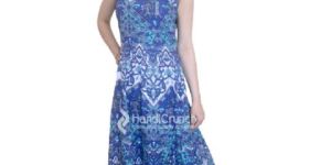 Indian Blue Cotton Long Evening Gown Dress