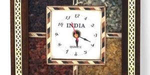 Little India Antique Handcrafted Gemstone Wooden Wall Clock