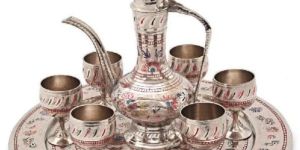 Little India Pure Brass Antique Royal Handicraft Wine Set