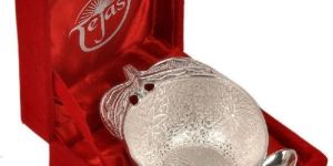 Little India Silver Polished Apple Shape Brass Bowl N Spoon