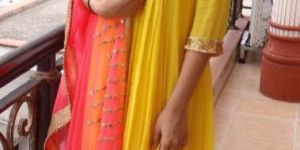 Yellow Embroidery Mirror Handwork Anarkali Salwar Suit