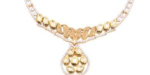 Silver Ladies CZ Matte Gold Finish Necklace