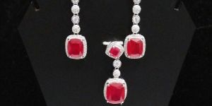 Silver Ladies CZ Pendant Set