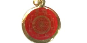 Brass Yantra Red Round Locket