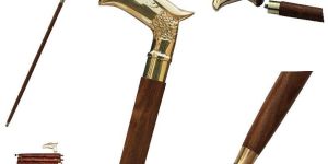 Wooden Cane Walking Stick for Men and Women with Metal Brass Handle