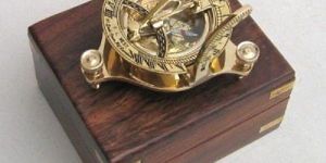 Nautical Brass Sundial Compass with Wooden Box