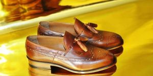 Ladies Handmade Wingtip Brown Tassel Loafers