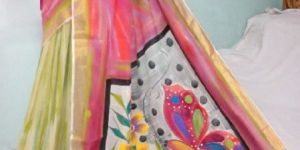 Kerala Cotton Hand Painted Saree with Blouse