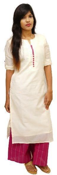 BEIGE CHANDERI PINK ACCENT KURTA