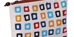 White Square Print Zipper Canvas Pouch