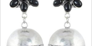 Black & Silver Brass Jhumki Earrings