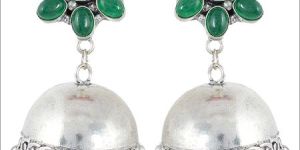 Green & Silver Brass Jhumki Earrings