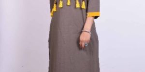 Sanganeri Long Straight Short Length Jacket Kurti with Wooden Balls