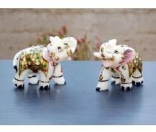 Beautiful Little Baby Elephant in White Marble with Kundan Work