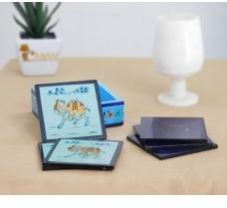 Wooden Coaster with Hand-painted Camel in Royal Blue Color