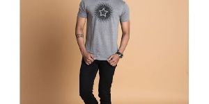 T-shirt Round Neck Gray Black Circle Design