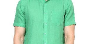 Green Cotton Half Sleeve Check Shirt