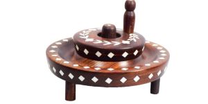 ARZ Wooden Decorative Chakki Handcrafted with Rare Laquer Inlay Art