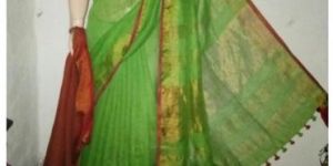 Pink Handwoven Linen Saree 2