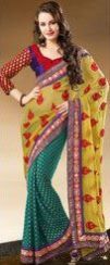 Yellow and Teal Green Sarees