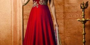 Bollywood Red Designer Silk Anarkali Salwar Suit with Dupatta