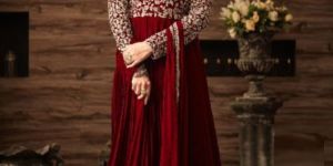 Designer Maroon Faux Georgette Festive Wear Anarkali Salwar Kameez