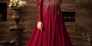 Georgette Maroon Anarkali Suit in Wine Colour